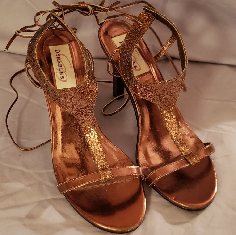 Bronze Heels with Ankle Straps-Dyables Brand sz 8